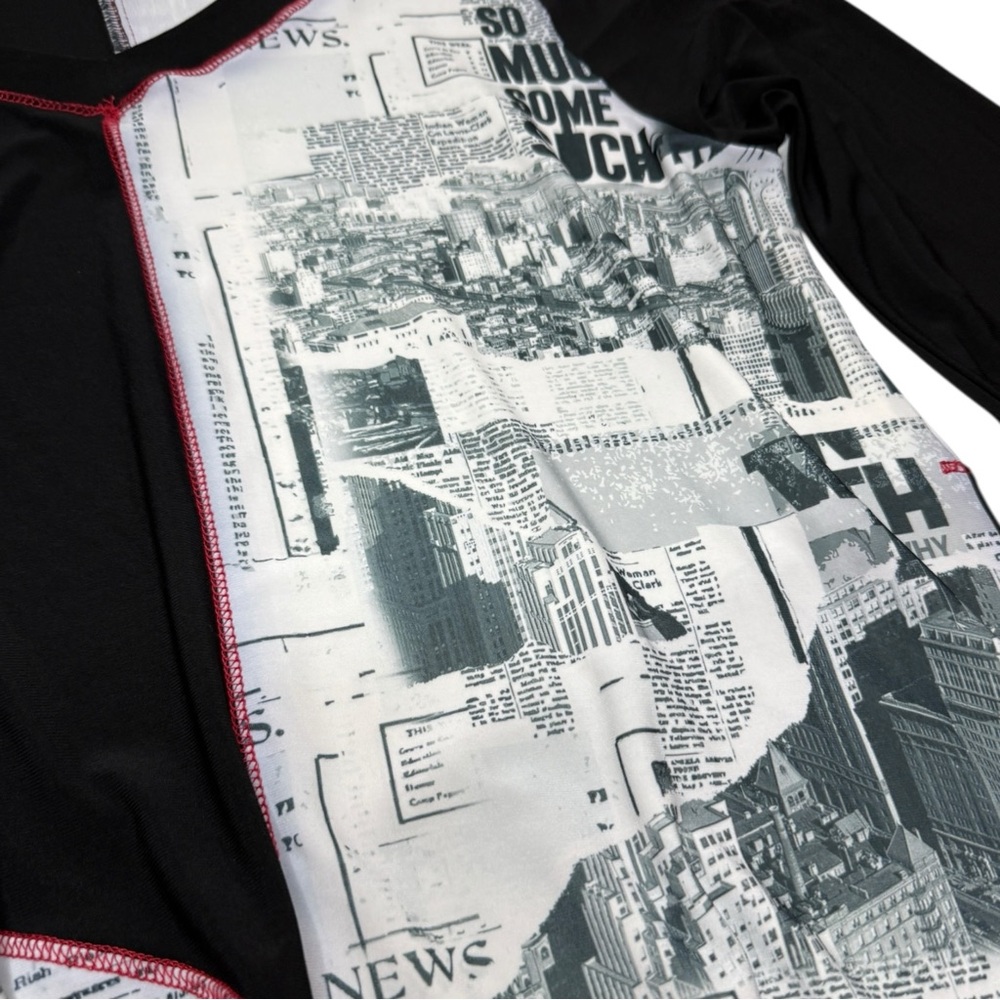 High Low Side Newspaper Patchwork Print Shift Min… - image 3